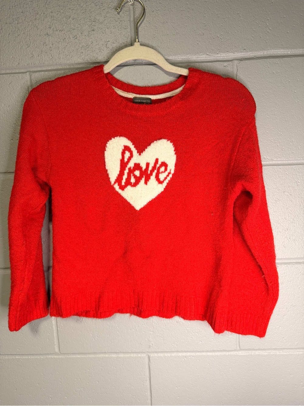 Vince Camuto Girls' Long Sleeve Soft Knit Valentine's Day "Love" Sweater